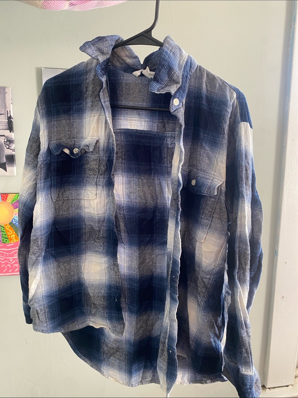 Old Navy Blue and White Plaid Button-Down Shirt